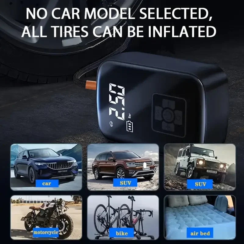 AirPro™ 150 PSI Cordless Tire Inflator – Portable Air Compressor for Cars, Motorcycles & Bikes
